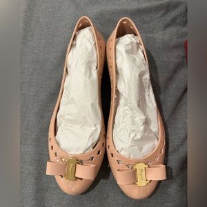 NEW SALVATORE FERRAGAMO JELLY BOW FLATS SHOES LIGHT PINK 8C Made in Italy